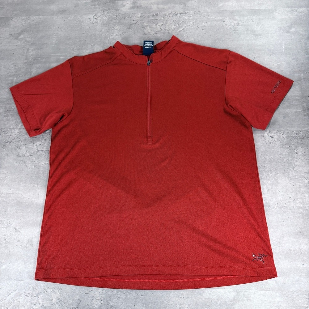Arcteryx Quarter Zip Shirt Mens Medium Red Short Sleeve Performance Hiking‎ Top